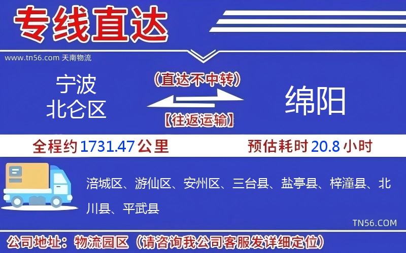 宁波北仑区到绵阳物流公司