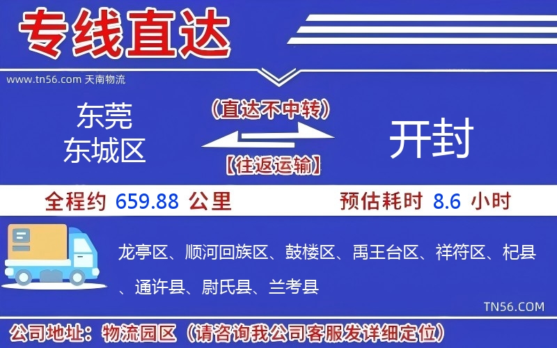 东莞东城区到开封物流公司